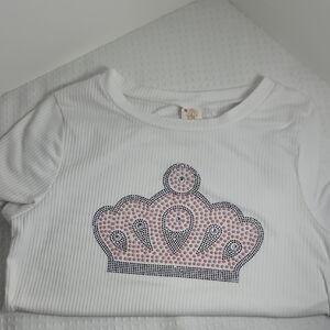 Girls' White Ribbed Tee with Rhinestone Crown